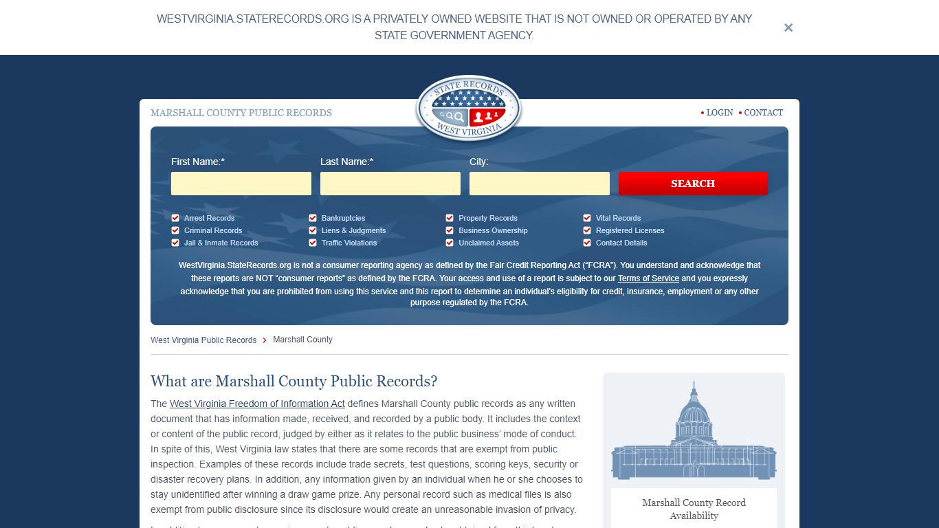 Marshall County Arrest, Court, and Public Records | StateRecords.org